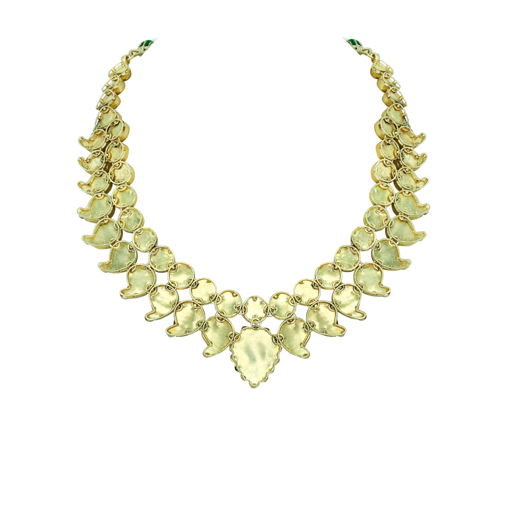 Green Enamel Polki Necklace with Bud Design